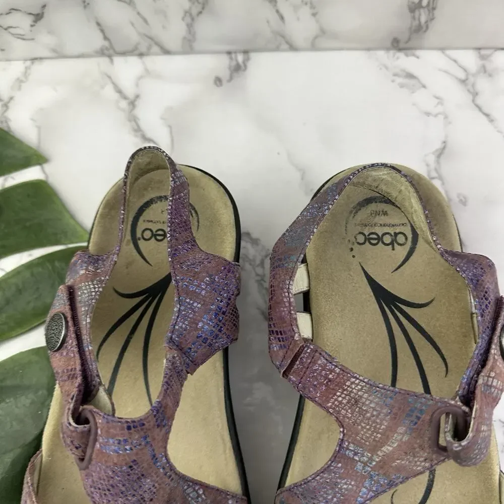 Abeo Womens Comfort Sandals Size 8 Narrow Purple Leather Straps Flat Eileen